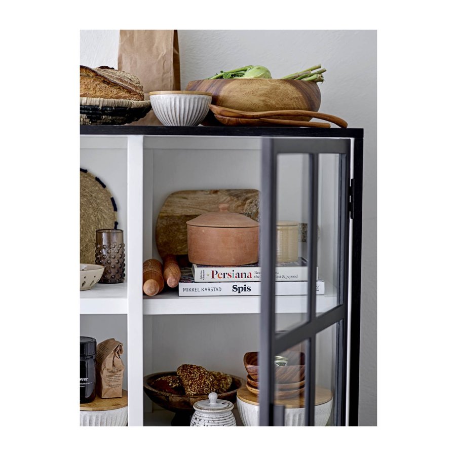 BLOOMINGVILLE Opal skap m. 2 glassdrer og 4 hyller - svart eik og metall 