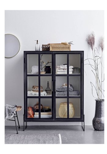 BLOOMINGVILLE Opal skap m. 2 glassdrer og 4 hyller - svart eik og metall 