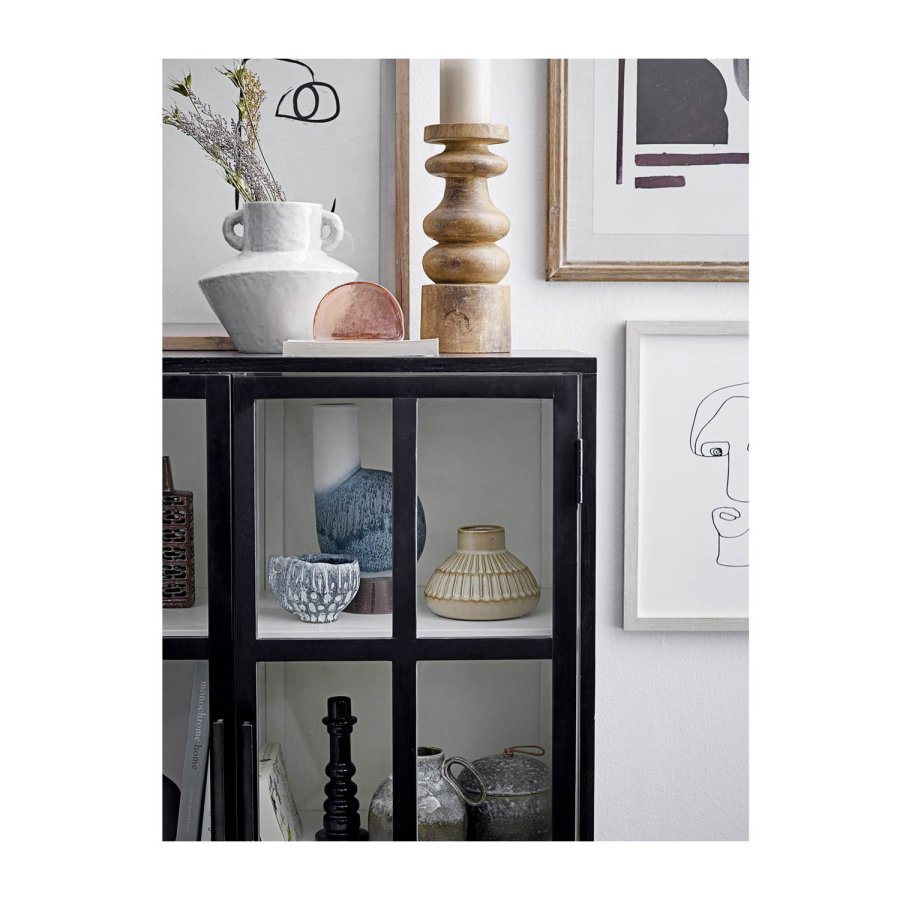 BLOOMINGVILLE Opal skap m. 2 glassdrer og 4 hyller - svart eik og metall 