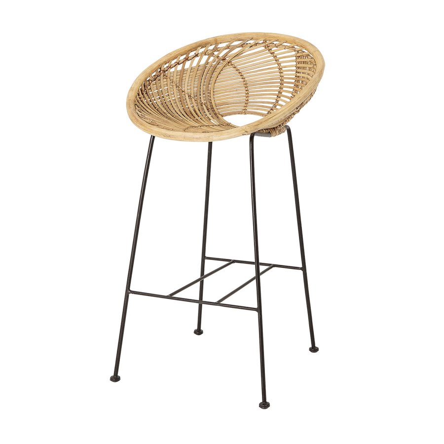 BLOOMINGVILLE Yonne Barhocker mit Rückenlehne – natürliches Rattan und Eisen