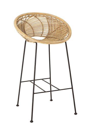 BLOOMINGVILLE Yonne Barhocker mit Rückenlehne – natürliches Rattan und Eisen