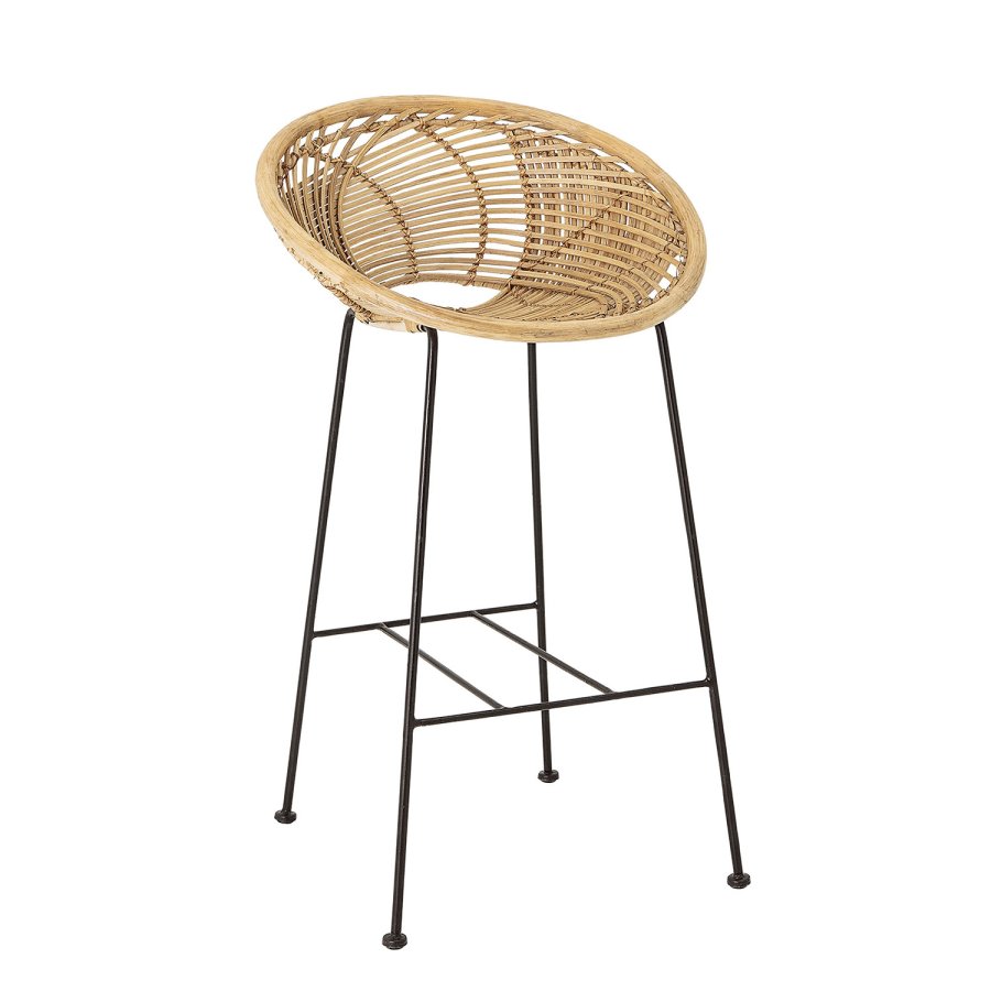 BLOOMINGVILLE Yonne Barhocker mit Rückenlehne – natürliches Rattan und Eisen