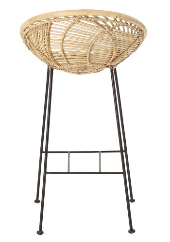 BLOOMINGVILLE Yonne Barhocker mit Rückenlehne – natürliches Rattan und Eisen