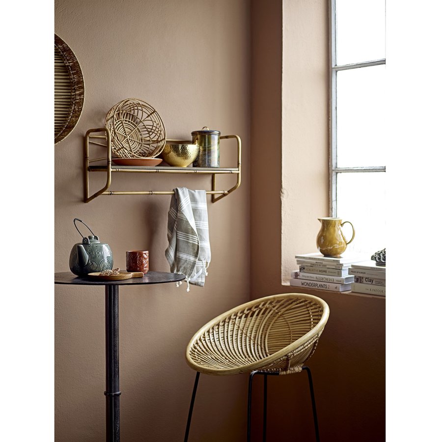 BLOOMINGVILLE Yonne Barhocker mit Rückenlehne – natürliches Rattan und Eisen