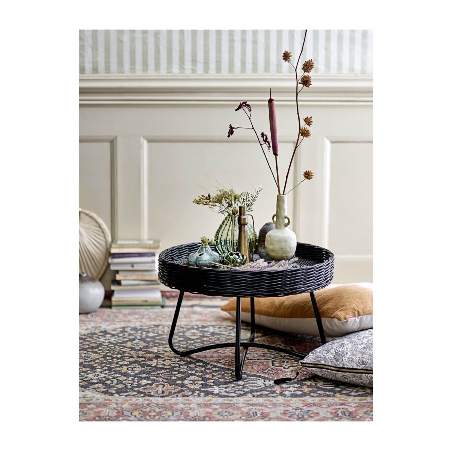 BLOOMINGVILLE runder Hattie Couchtisch - schwarzes Rattan und Metall (60)