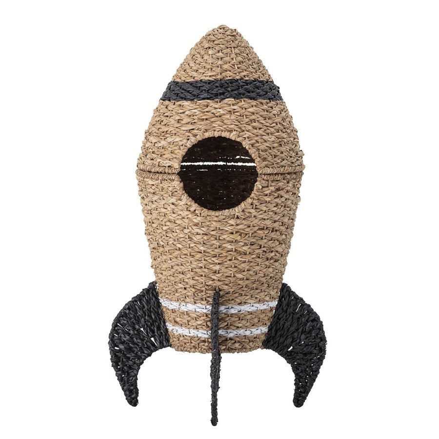 BLOOMINGVILLE MINI Korb, mit Deckel - Natur und Schwarz, Rattan und Seegras