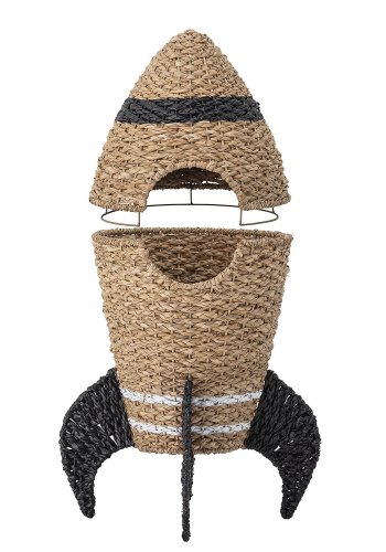 BLOOMINGVILLE MINI Korb, mit Deckel - Natur und Schwarz, Rattan und Seegras