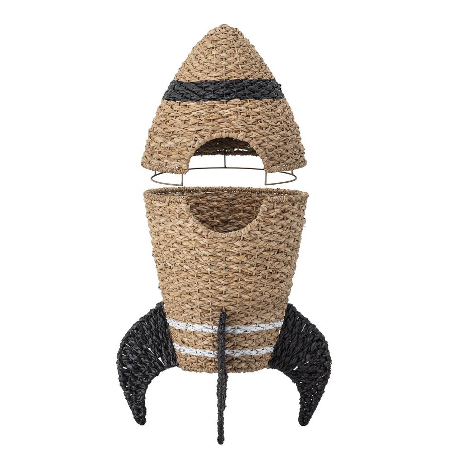 BLOOMINGVILLE MINI Korb, mit Deckel - Natur und Schwarz, Rattan und Seegras