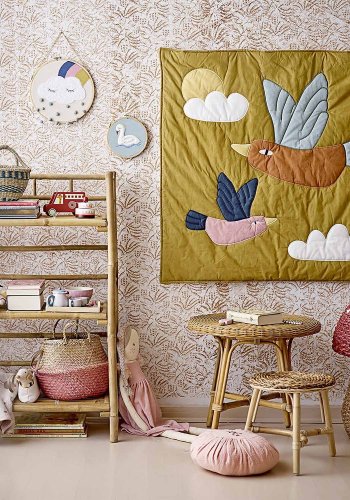 BLOOMINGVILLE MINI Korb, mit Deckel - Natur und Rot, Rattan und Seegras