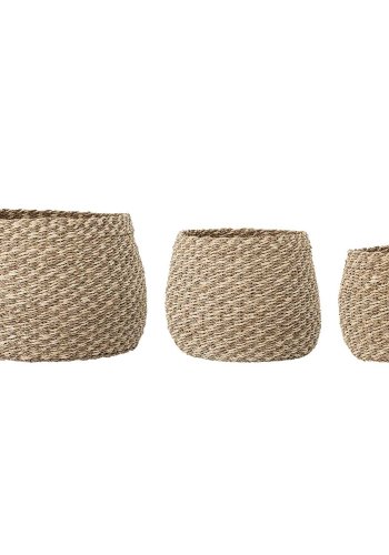 BLOOMINGVILLE kurv - natur sgrs og palmeblad (st af 3)