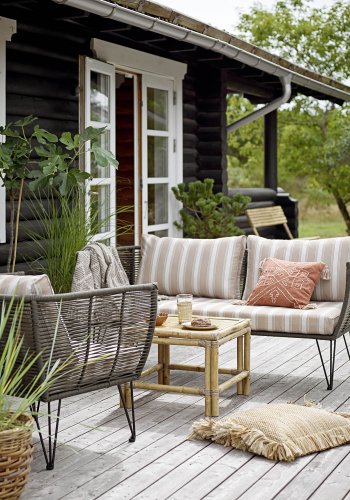 BLOOMINGVILLE Mundo Outdoor-Loungesessel, mit Kissen – grünes Polyesterseil und Metall