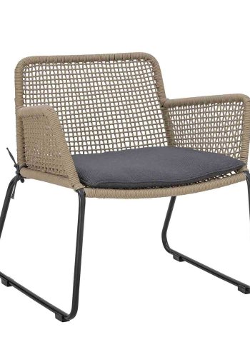 BLOOMINGVILLE Mundo utendrs lenestol, med gr pute og armlener - ekte polyestertau og svart metall
