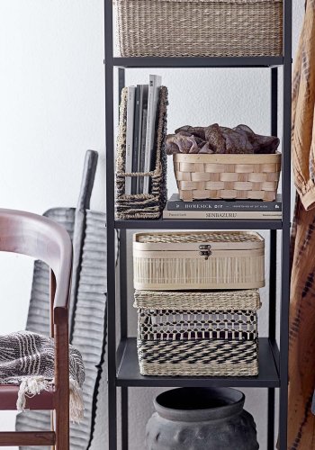 BLOOMINGVILLE Sobelkurv med lokk - svart sjgress (sett med 3)