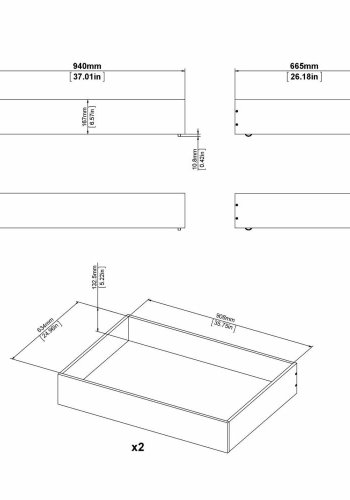 TVILUM Naia Bettschublade - graue Folie (2er-Set)