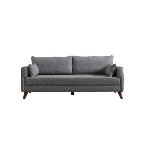 NORDVÄRK Bella 3 pers. sovesofa - gr polyester og valnddefarvet plast