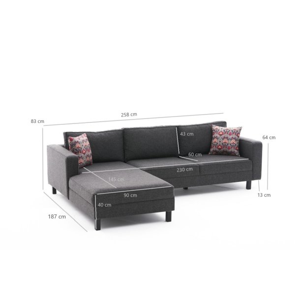 NORDV�RK Kale Linen hj�rnesofa, venstre - antracitgr� polyester