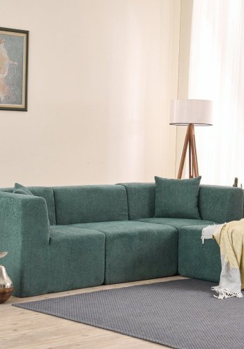 NORDVRK Raks hjrnesofa - grn chenille stof