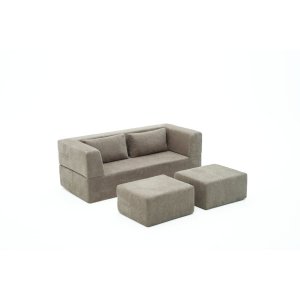 NORDVRK Pirgos 2 pers. sovesofa, m. 2 puffer - gr chenille stof