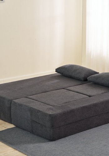 NORDVRK Pirgos 2 pers. sovesofa, m. 2 puffer - antracitgrt chenille stof