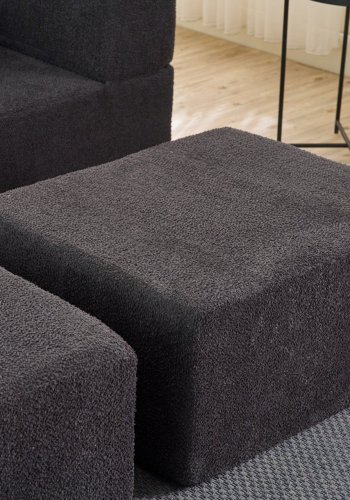 NORDVRK Pirgos 2 pers. sovesofa, m. 2 puffer - antracitgrt chenille stof