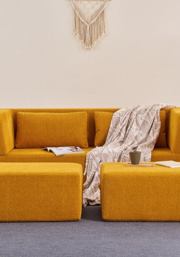 NORDVRK Pirgos 2 pers. sovesofa, m. 2 puffer - orange chenille stof