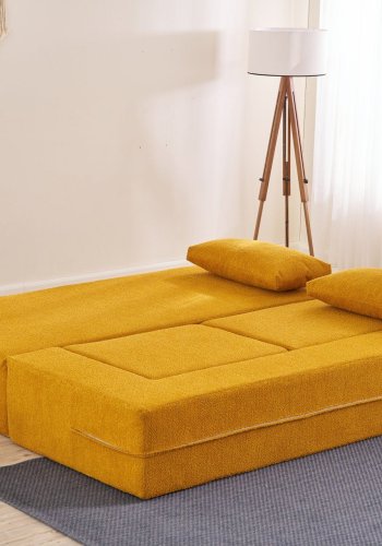 NORDVRK Pirgos 2 pers. sovesofa, m. 2 puffer - orange chenille stof