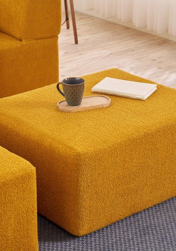 NORDVRK Pirgos 2 pers. sovesofa, m. 2 puffer - orange chenille stof