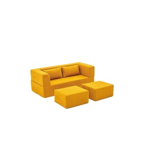 NORDVRK Pirgos 2 pers. sovesofa, m. 2 puffer - orange chenille stof