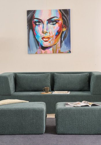 NORDVRK Pirgos 2 pers. sovesofa, m. 2 puffer - grn chenille stof