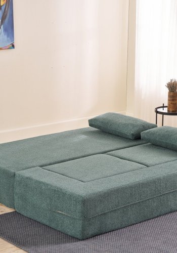 NORDVRK Pirgos 2 pers. sovesofa, m. 2 puffer - grn chenille stof