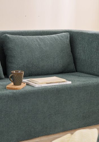 NORDVRK Pirgos 2 pers. sovesofa, m. 2 puffer - grn chenille stof