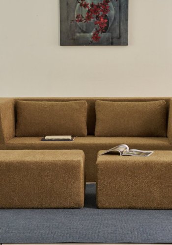 NORDVRK Pirgos 2 pers. sovesofa, m. 2 puffer - brun chenille stof