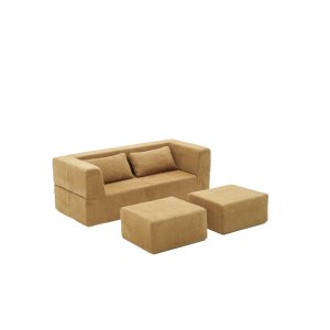 NORDVRK Pirgos 2 pers. sovesofa, m. 2 puffer - brun chenille stof