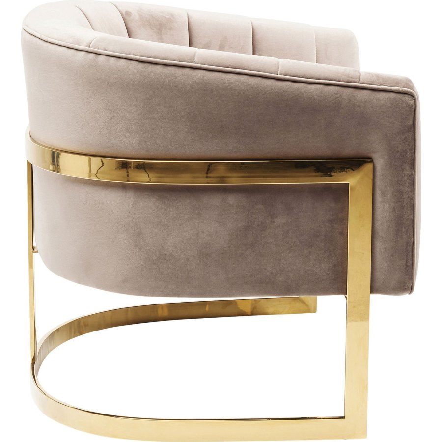 KARE DESIGN Pure Elegance Sessel - hellbrauner Stoff und goldener Stahl, mit Armlehnen
