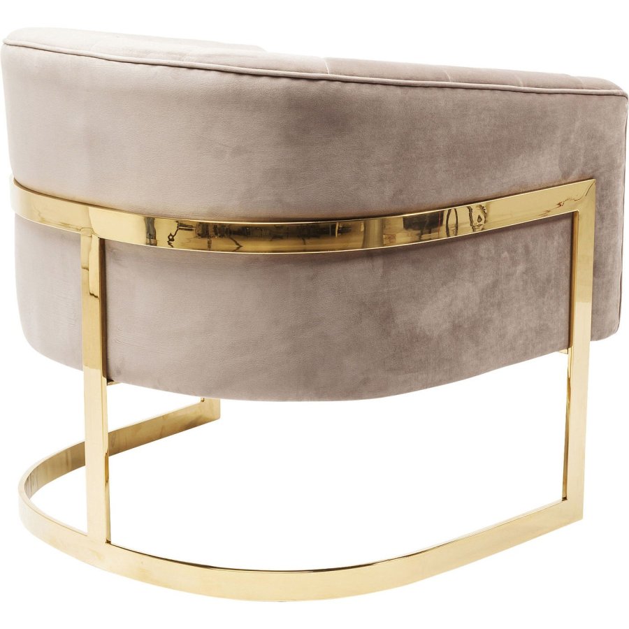 KARE DESIGN Pure Elegance Sessel - hellbrauner Stoff und goldener Stahl, mit Armlehnen