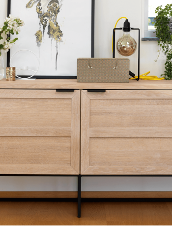 ROWICO rektangulr Everett sknk m. 2 lger og 1 hylde - hvidvasket vildeg og sort metal