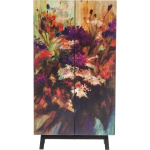KARE DESIGN Fleur Cabinet - Mangoträ med Flerfärgat Blommotiv, med 2 Luckor och 5 Hyllor