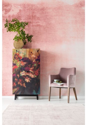 KARE DESIGN Fleur skab - mangotr m. multifarvet blomstermotiv, m. 2 lger og 5 hylder