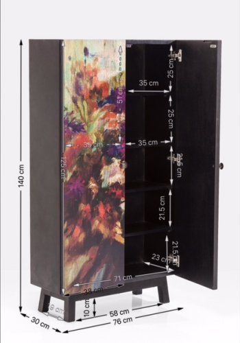 KARE DESIGN Fleur skab - mangotr m. multifarvet blomstermotiv, m. 2 lger og 5 hylder