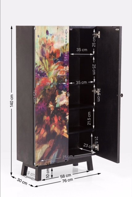 KARE DESIGN Fleur skab - mangotr m. multifarvet blomstermotiv, m. 2 lger og 5 hylder