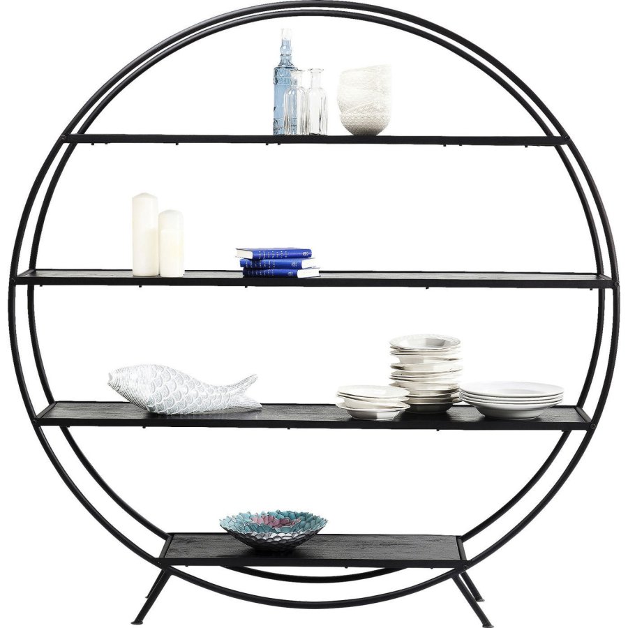KARE DESIGN Mason Bokhylla - Svart Stl och Svart Mangotr, Rund (180 x 175 cm)