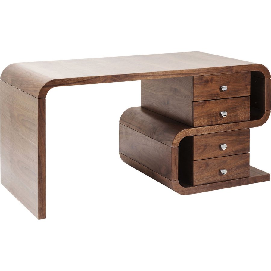 KARE DESIGN Soft Snake skrivebord - valnddefarvet tr, m. 4 skuffer (150x70)