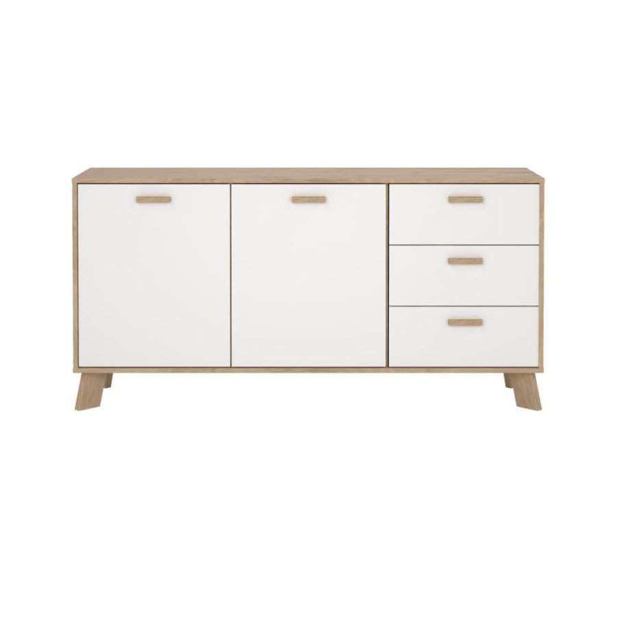 TVILUM Ikast Sideboard 2 Türen + 3 Schubladen, Jackson Hickory/Weiß, 147,2 x 39,1 x 73 cm