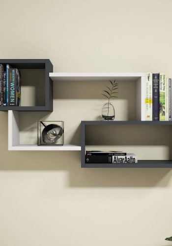 NORDVRK Afro vegghylle - hvit og antrasittgr melamin