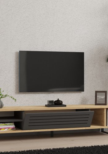 NORDVRK Safir TV-bord, m. 1 dr, 1 hylle, 2 rom - safir og antrasittgr melamin (160x40)