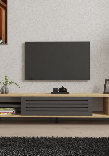 NORDVRK Safir TV-bord, m. 1 dr, 1 hylle, 2 rom - safir og antrasittgr melamin (160x40)
