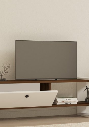 NORDVRK Gaye TV-bord, m. 1 dr og 1 hylle - valntt og hvit melamin (120x25)