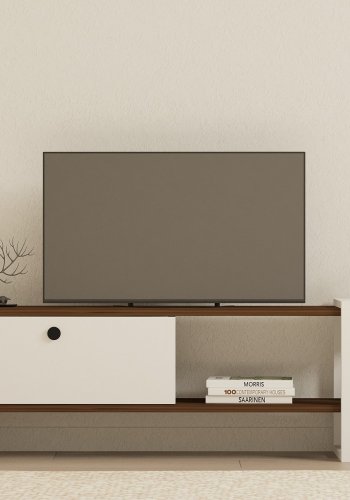 NORDVRK Gaye TV-bord, m. 1 dr og 1 hylle - valntt og hvit melamin (120x25)