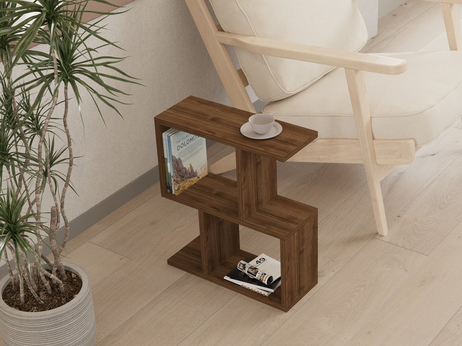 NORDVRK Zet sidebord, m hyller - valnttmelamin (45x17)