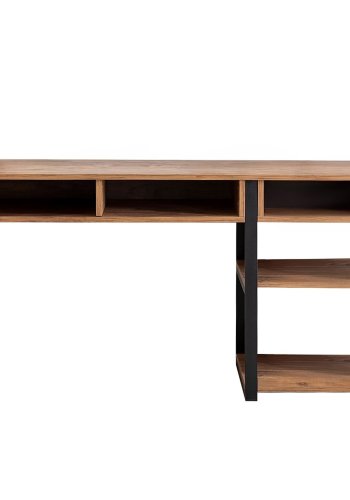 NORDVRK Emro Study skrivebord, med 3 rom og 2 hyller - valntt melamin og svart metall (150x58,4)